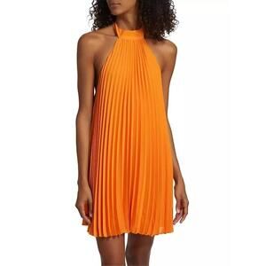 Alice + Olivia Orange Halter Pleated Mini Dress Resort Vacation Small